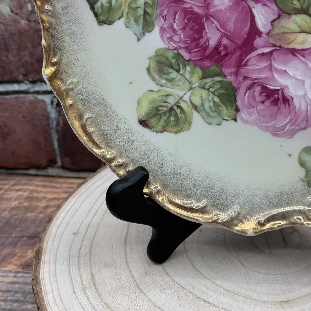 Antique Wheelock & Co California Rose Plate Pink Yellow Floral Germany Gold Edge